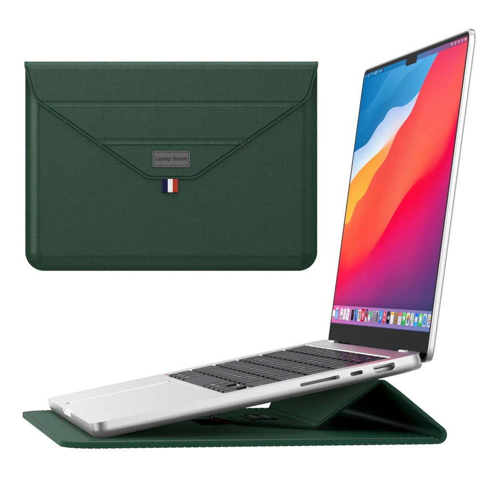 JMT-677834 Leather Laptop Sleeve with Stand for MacBook Air & Pro (14-15 Inch)