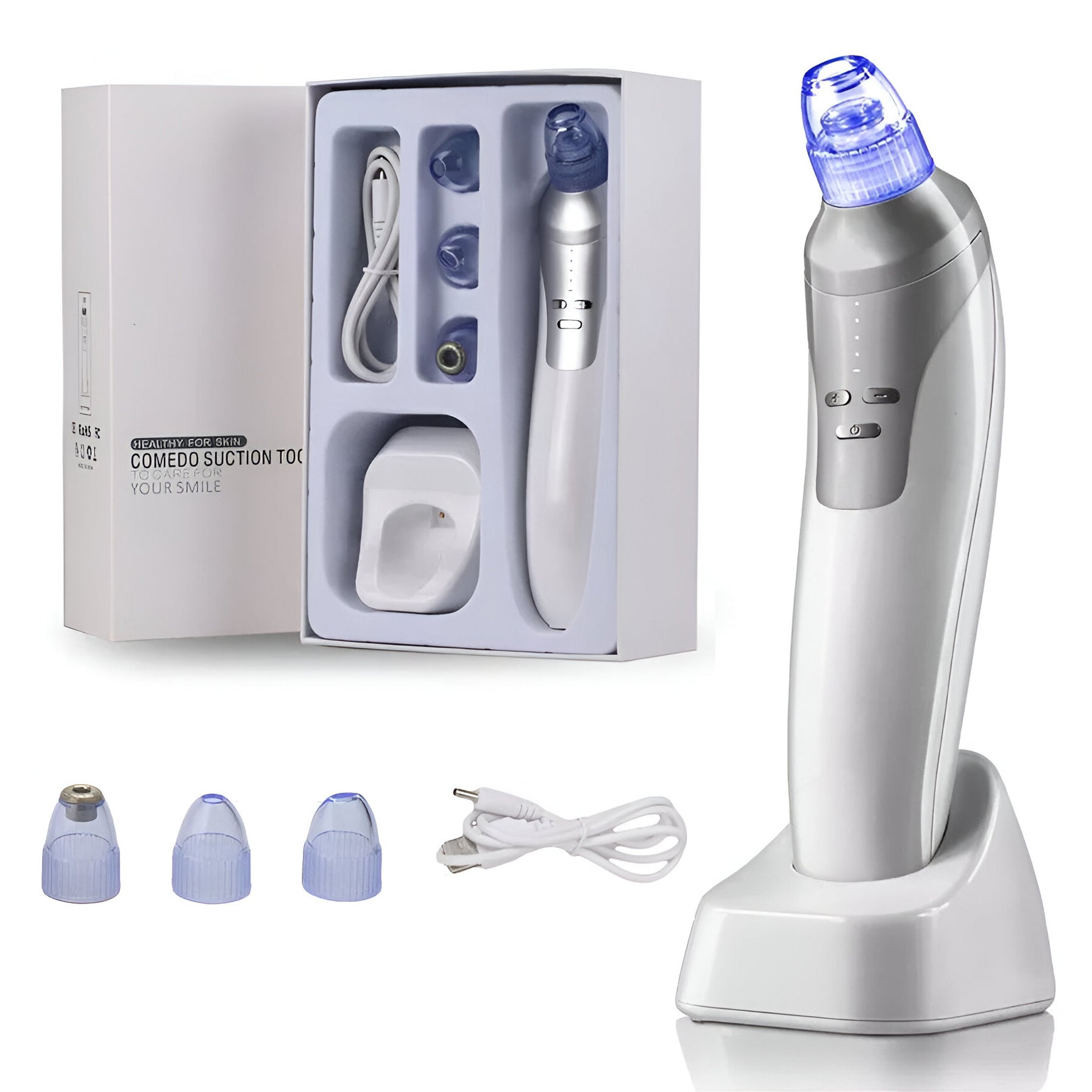JMT-678154 Electric Blackhead Removal Device with Vacuum Suction - Includes 4 Replaceable Heads, Base Charging, and Instruction Manual