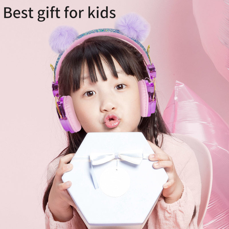 JMT-678154 Plush Hair Ball Wired Headphones with Active Noise Cancellation and Microphone
