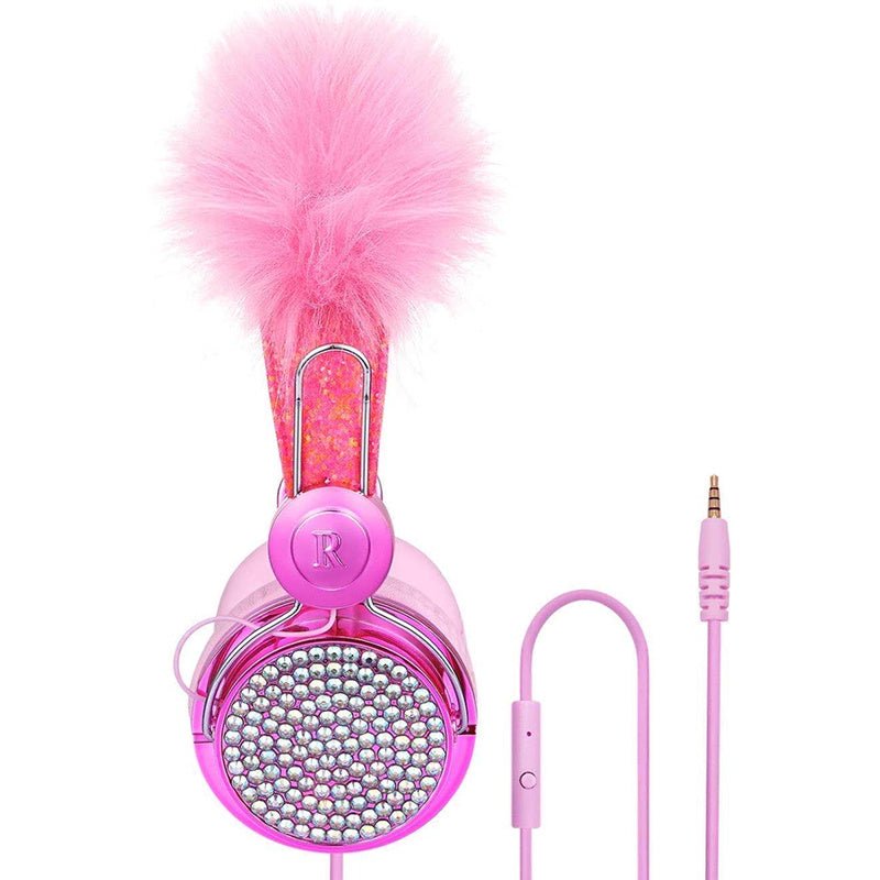 JMT-678154 Plush Hair Ball Wired Headphones with Active Noise Cancellation and Microphone