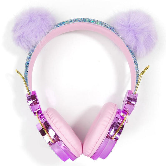 JMT-678154 Plush Hair Ball Wired Headphones with Active Noise Cancellation and Microphone