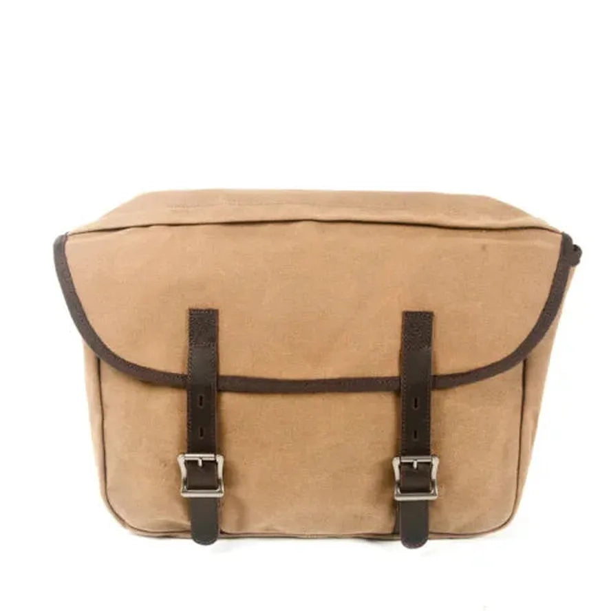 JMT-678538 Detachable Waxed Canvas Motorcycle Saddle Bag with Leather Accents and Zip Closure