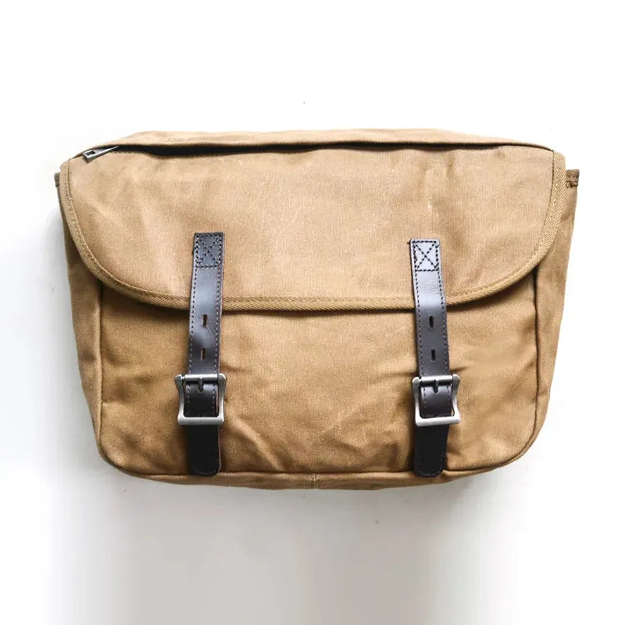 JMT-678538 Detachable Waxed Canvas Motorcycle Saddle Bag with Leather Accents and Zip Closure