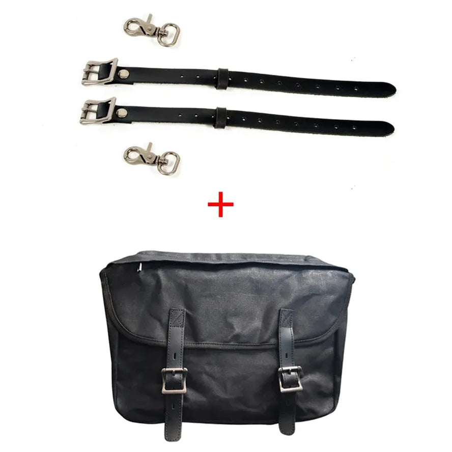 JMT-678538 Detachable Waxed Canvas Motorcycle Saddle Bag with Leather Accents and Zip Closure