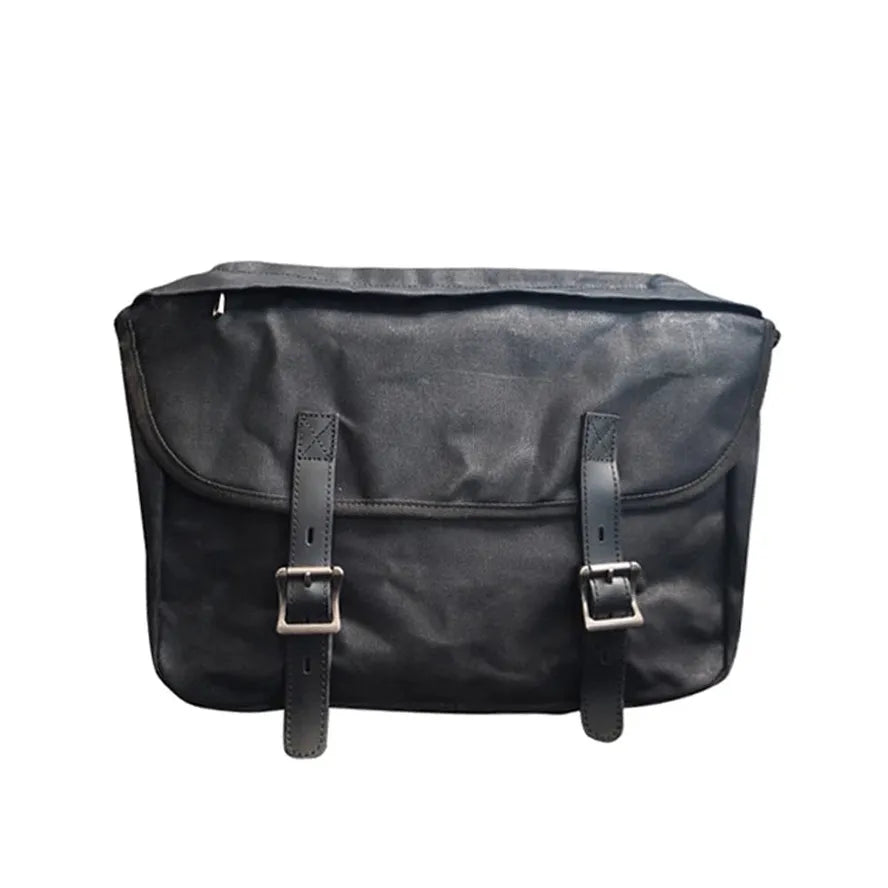 JMT-678538 Detachable Waxed Canvas Motorcycle Saddle Bag with Leather Accents and Zip Closure