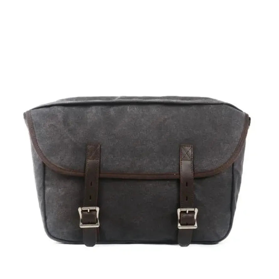 JMT-678538 Detachable Waxed Canvas Motorcycle Saddle Bag with Leather Accents and Zip Closure