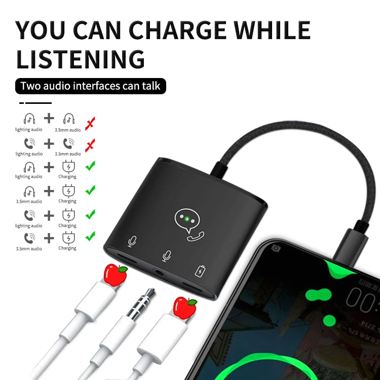JMT-678666 3 in 1 Lightning to 3.5mm Headphone Jack Adapter with Charging, Music Control, and Calling Function for iPhone