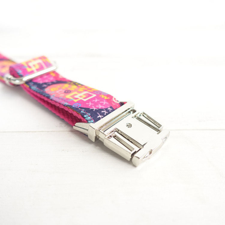 JMT-678666 Engravable Pink Graffiti Dog Collar with Alloy Buckle - XS to XL Sizes Available