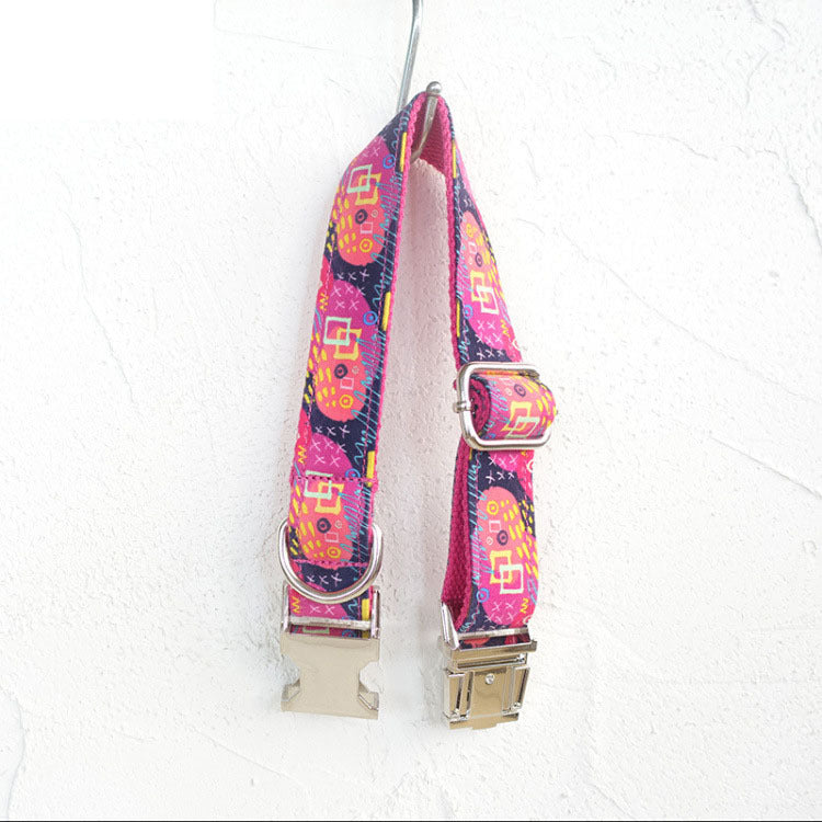 JMT-678666 Engravable Pink Graffiti Dog Collar with Alloy Buckle - XS to XL Sizes Available