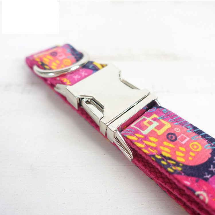 JMT-678666 Engravable Pink Graffiti Dog Collar with Alloy Buckle - XS to XL Sizes Available