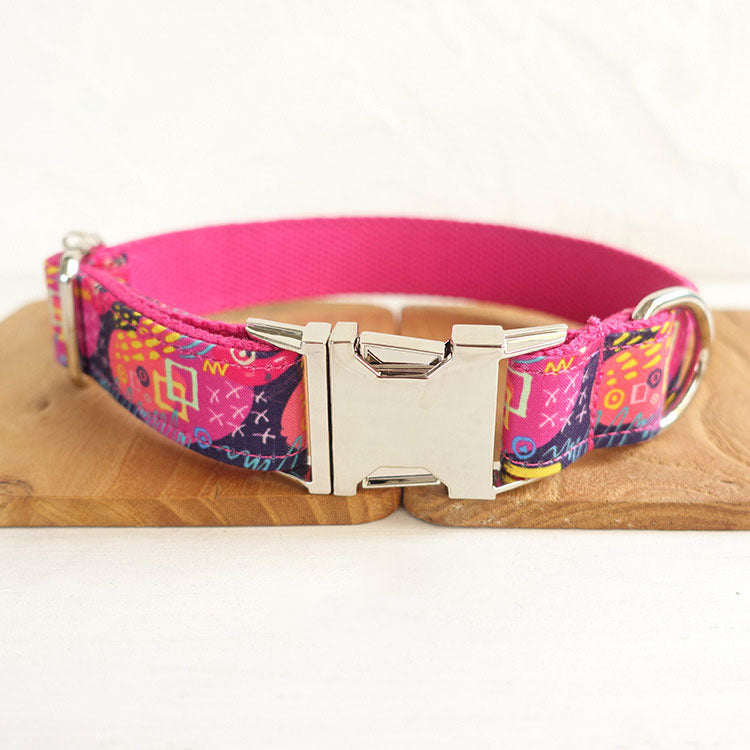 JMT-678666 Engravable Pink Graffiti Dog Collar with Alloy Buckle - XS to XL Sizes Available