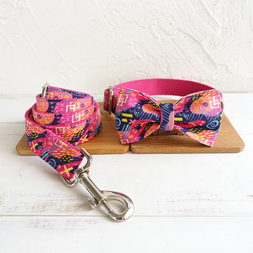JMT-678666 Engravable Pink Graffiti Dog Collar with Alloy Buckle - XS to XL Sizes Available
