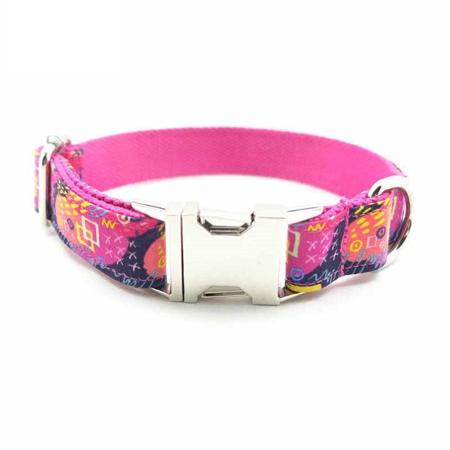 JMT-678666 Engravable Pink Graffiti Dog Collar with Alloy Buckle - XS to XL Sizes Available
