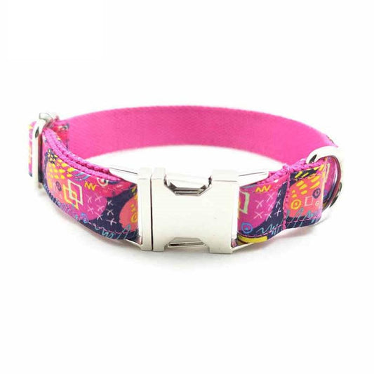 JMT-678666 Engravable Pink Graffiti Dog Collar with Alloy Buckle - XS to XL Sizes Available