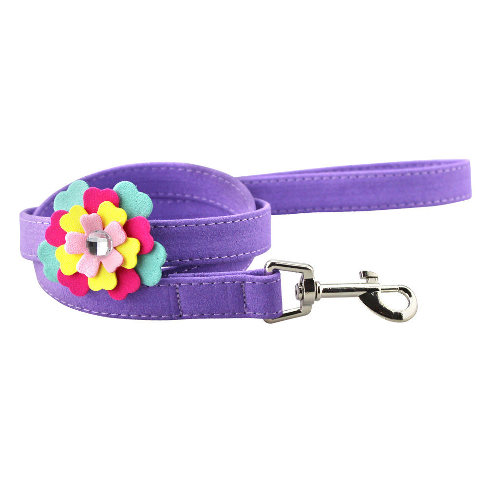 JMT-679498 Velvet Flower Print Pet Chest Harness with Matching Traction Leash