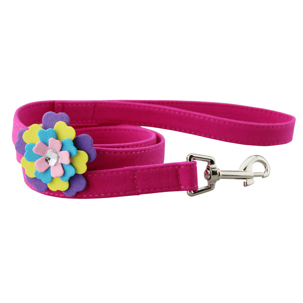 JMT-679498 Velvet Flower Print Pet Chest Harness with Matching Traction Leash