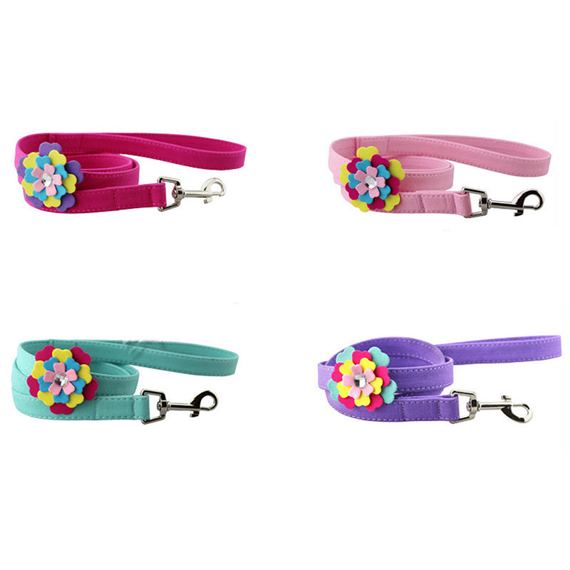 JMT-679498 Velvet Flower Print Pet Chest Harness with Matching Traction Leash