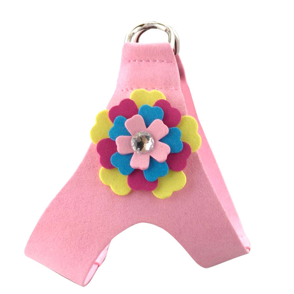 JMT-679498 Velvet Flower Print Pet Chest Harness with Matching Traction Leash