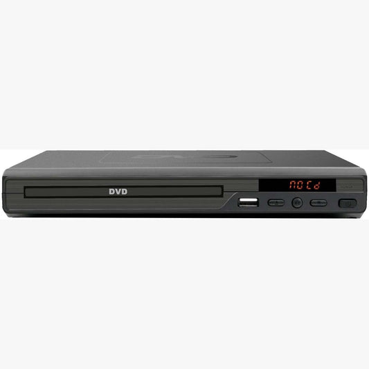 JMT-680330 Mini HD DVD Player with USB Support, Model DVD-225, Compact Design, Stereo Sound, Includes Remote and AV Cable