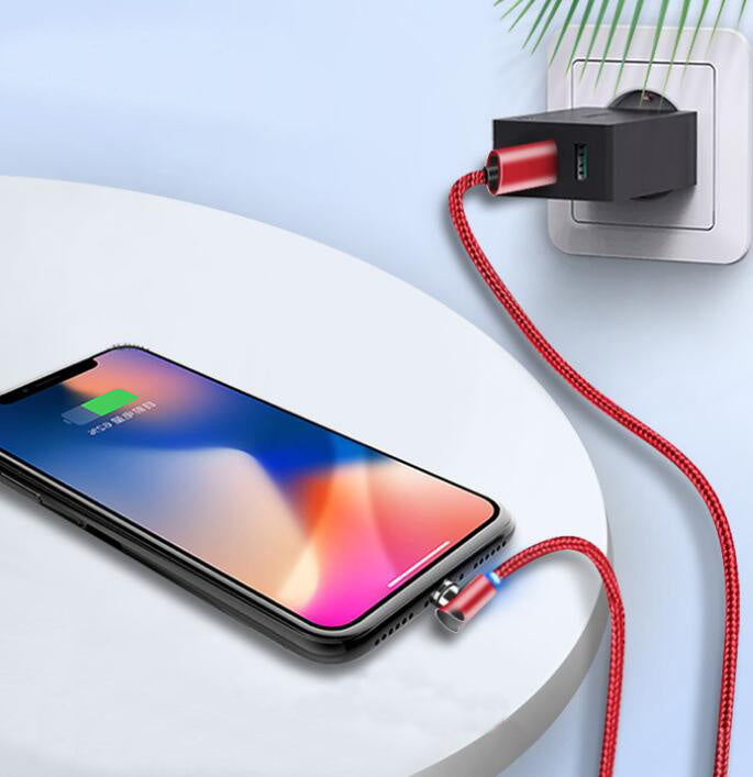 JMT-680650 Nylon Braided 90-Degree Magnetic Charging Cable for Mobile Devices - Fast 2A Current, Dust-Plug Design, 1m & 2m Lengths