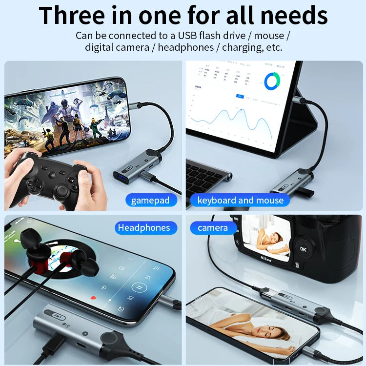 JMT-680970 High-Speed 8-Pin OTG Adapter with USB 3.0 and Type-C Earphone Jack Compatibility