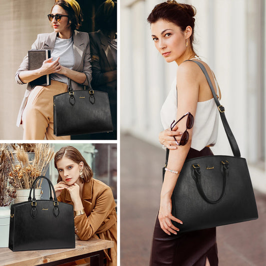 JMT-681290 Vintage 15.6 in Laptop Work Tote Bag, Waterproof PU Shoulder Bag for Office and Shopping