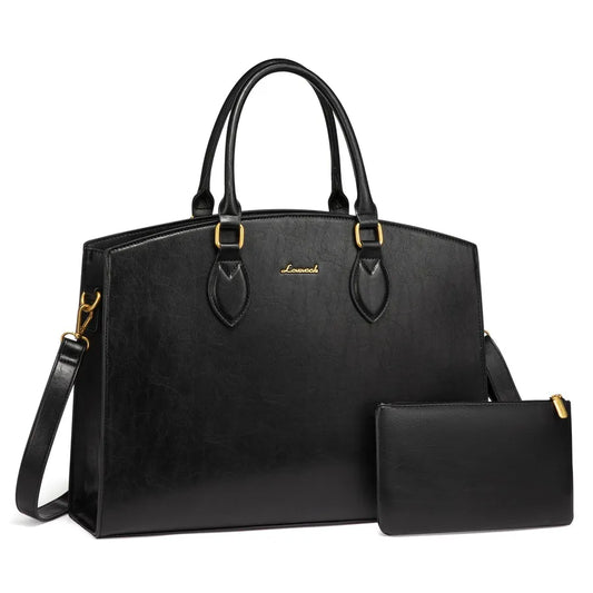 JMT-681290 Vintage 15.6 in Laptop Work Tote Bag, Waterproof PU Shoulder Bag for Office and Shopping