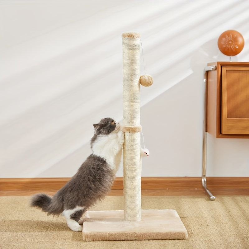JMT-681482 Extra Thick Indoor Cat Scratching Post with Durable Fiberboard and Hanging Ball Toy for Safe Play and Relaxation
