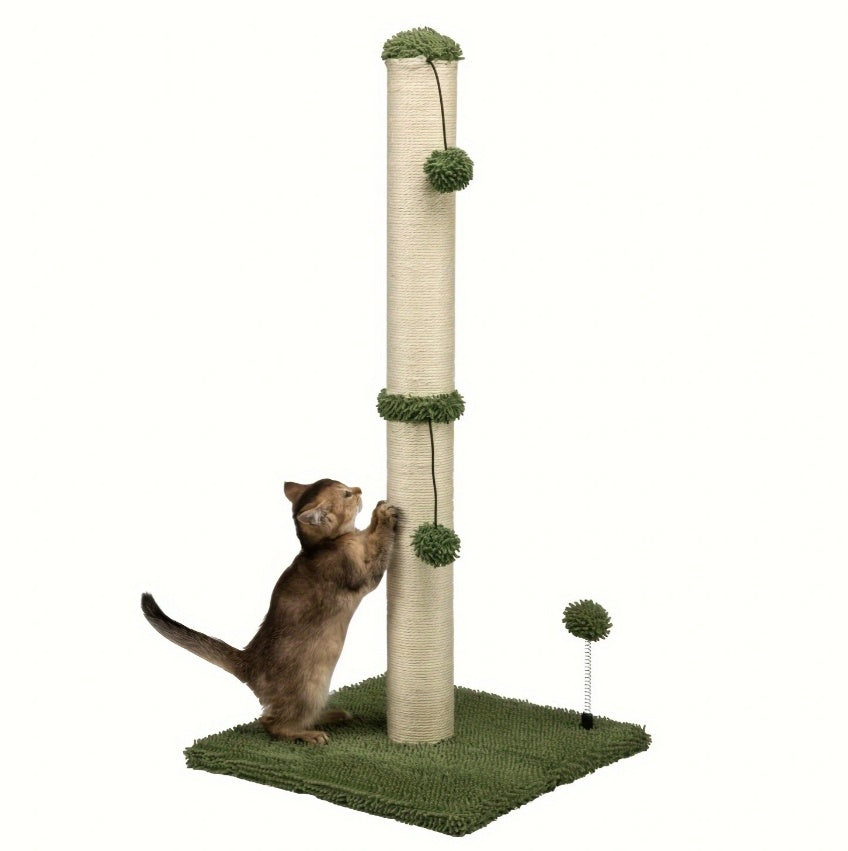 JMT-681482 Extra Thick Indoor Cat Scratching Post with Durable Fiberboard and Hanging Ball Toy for Safe Play and Relaxation