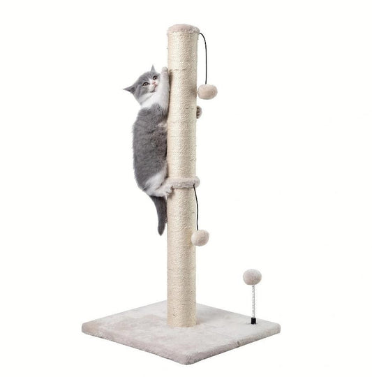JMT-681482 Extra Thick Indoor Cat Scratching Post with Durable Fiberboard and Hanging Ball Toy for Safe Play and Relaxation