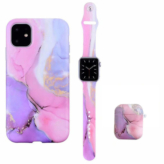 JMT-681802 Stylish Marble Phone Case with Floral Design for Apple Devices