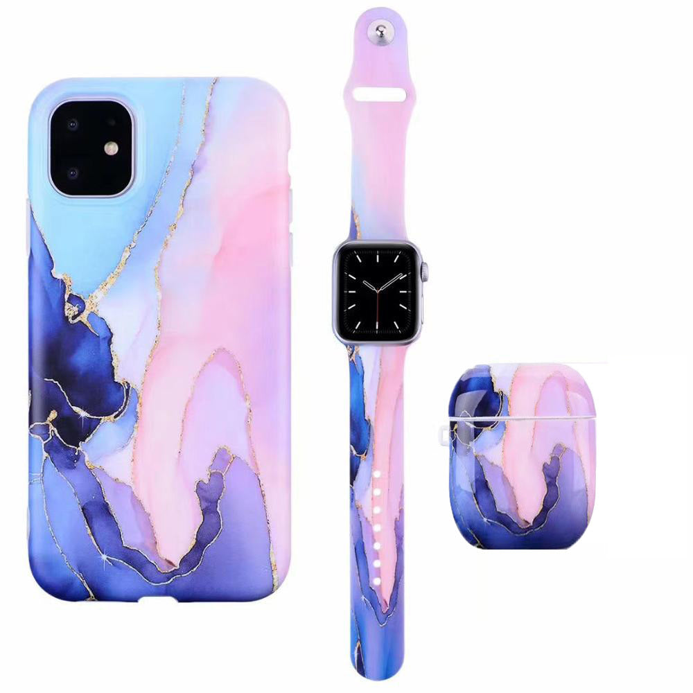 JMT-681802 Stylish Marble Phone Case with Floral Design for Apple Devices
