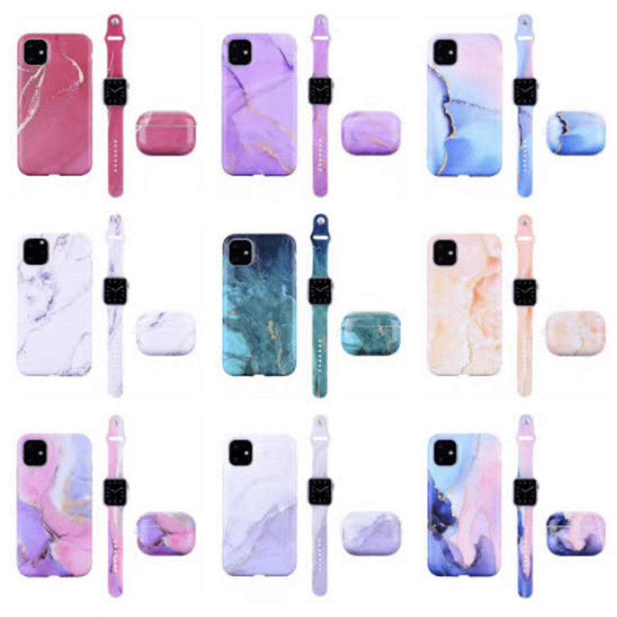JMT-681802 Stylish Marble Phone Case with Floral Design for Apple Devices