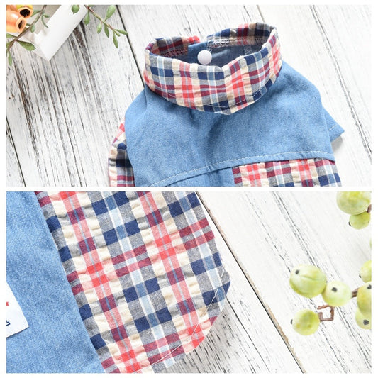 JMT-682378 Summer Plaid Cotton Dog Shirt in Blue and Red for Pets