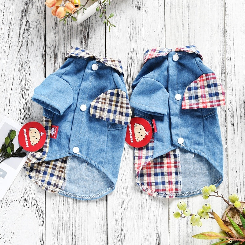 JMT-682378 Summer Plaid Cotton Dog Shirt in Blue and Red for Pets