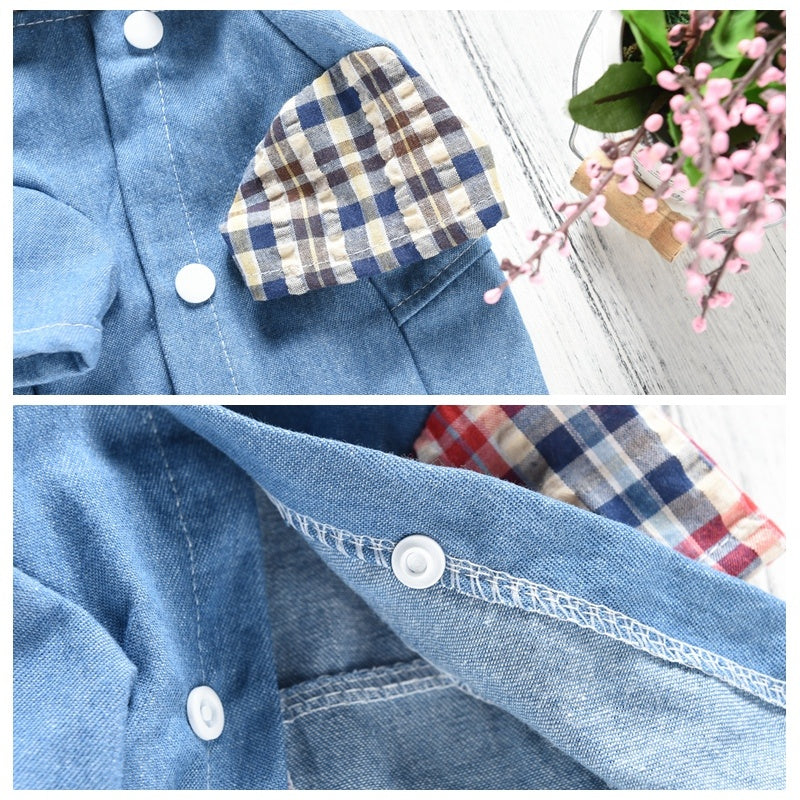 JMT-682378 Summer Plaid Cotton Dog Shirt in Blue and Red for Pets