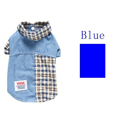 JMT-682378 Summer Plaid Cotton Dog Shirt in Blue and Red for Pets