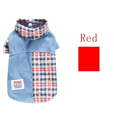 JMT-682378 Summer Plaid Cotton Dog Shirt in Blue and Red for Pets
