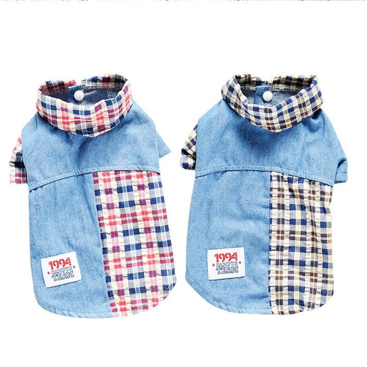 JMT-682378 Summer Plaid Cotton Dog Shirt in Blue and Red for Pets