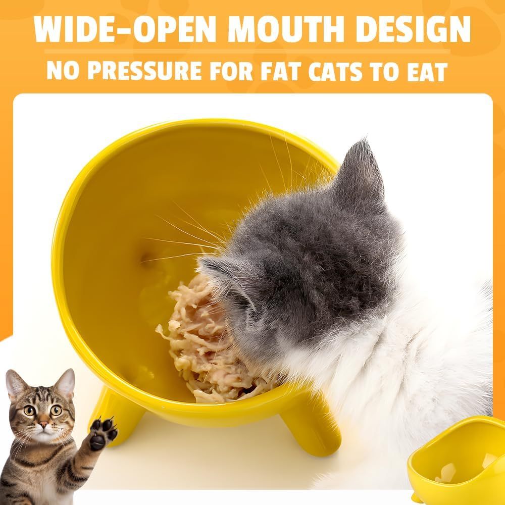 JMT-682442 Elevated Ceramic Cat and Small Dog Food Bowl with Four-Legged Design for Stability and Comfort