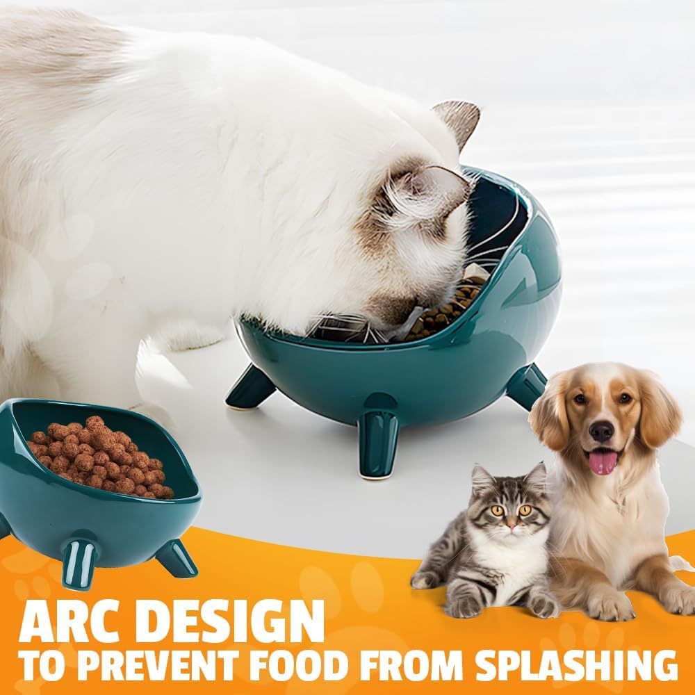 JMT-682442 Elevated Ceramic Cat and Small Dog Food Bowl with Four-Legged Design for Stability and Comfort