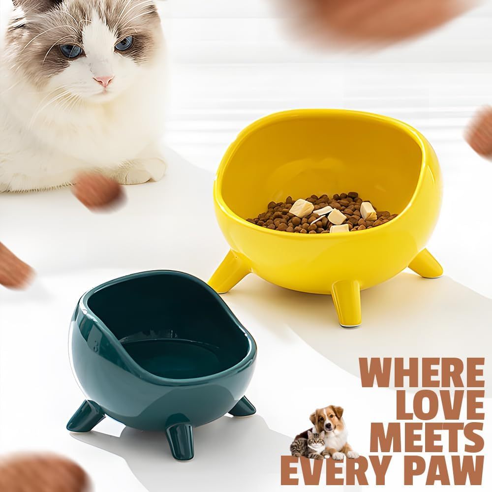 JMT-682442 Elevated Ceramic Cat and Small Dog Food Bowl with Four-Legged Design for Stability and Comfort
