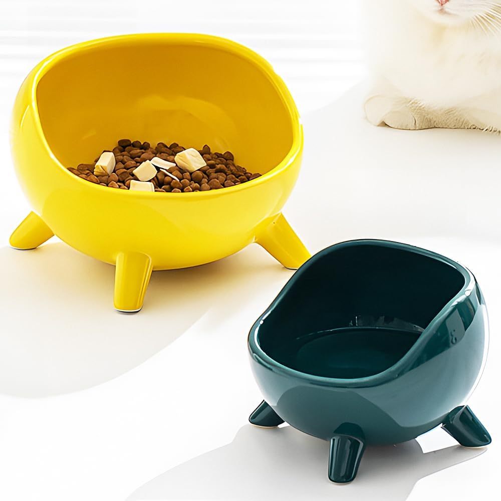 JMT-682442 Elevated Ceramic Cat and Small Dog Food Bowl with Four-Legged Design for Stability and Comfort