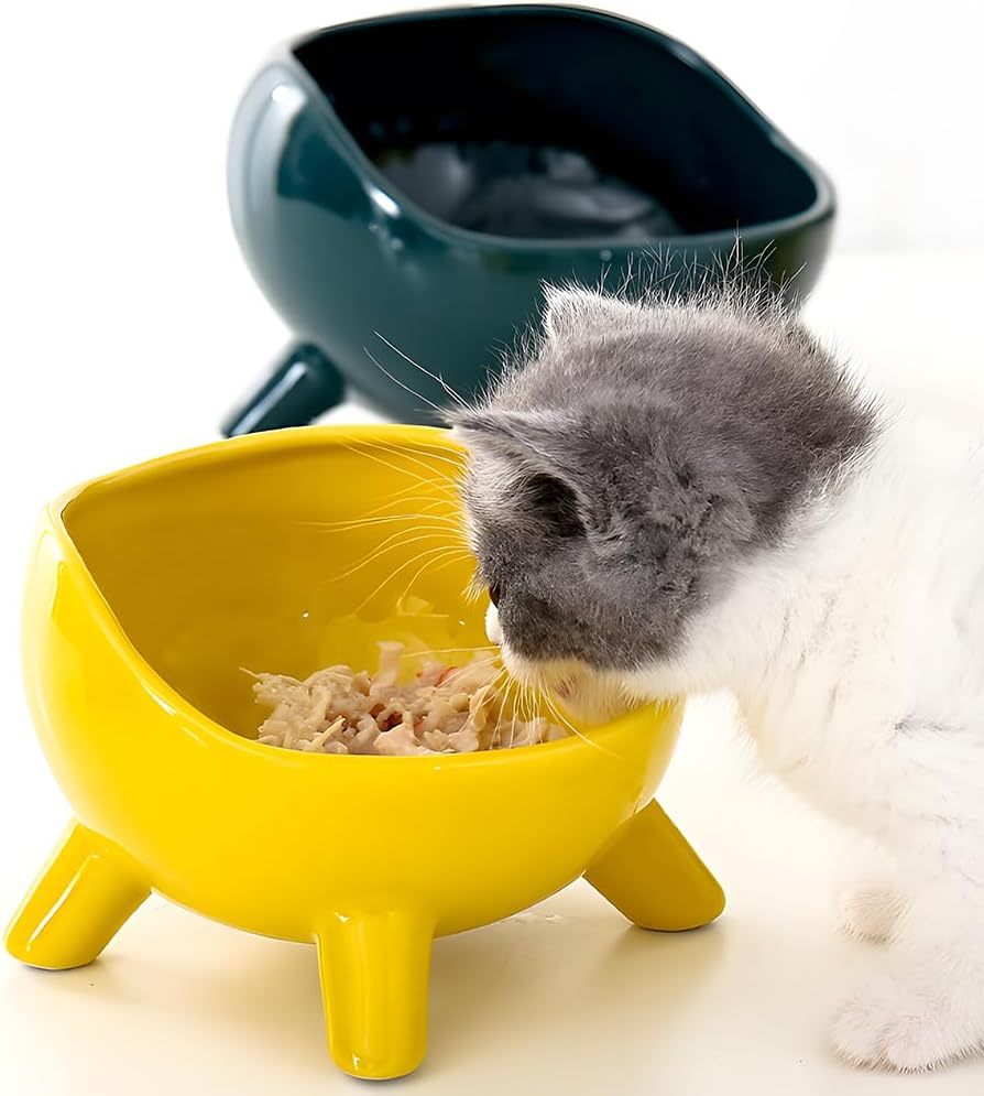 JMT-682442 Elevated Ceramic Cat and Small Dog Food Bowl with Four-Legged Design for Stability and Comfort