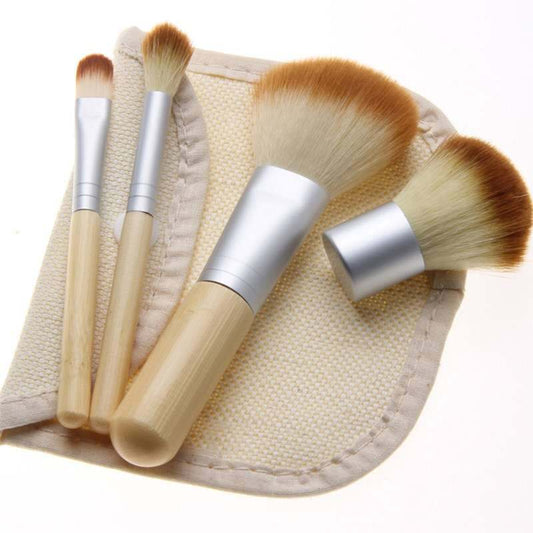 JMT-682890 Bamboo Handle Makeup Brush Set – 4 Rayon Brushes, 16cm Length, Wood Color