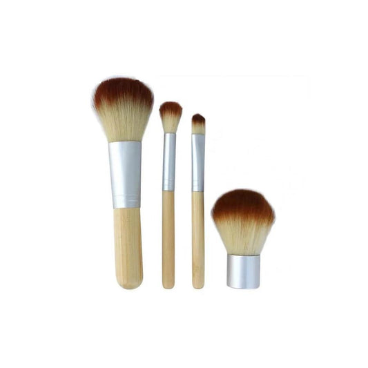 JMT-682890 Bamboo Handle Makeup Brush Set – 4 Rayon Brushes, 16cm Length, Wood Color