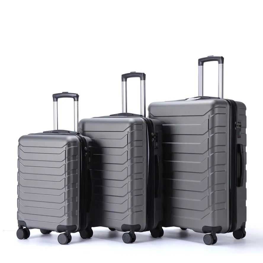 JMT-683338 Aluminium Trolley Hard Travel Suitcase Set - 4 Wheels, 3 Pieces, ABS Construction