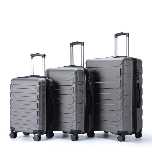 JMT-683338 Aluminium Trolley Hard Travel Suitcase Set - 4 Wheels, 3 Pieces, ABS Construction