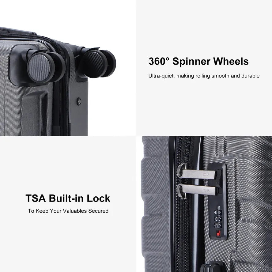 JMT-683338 Aluminium Trolley Hard Travel Suitcase Set - 4 Wheels, 3 Pieces, ABS Construction