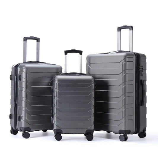 JMT-683338 Aluminium Trolley Hard Travel Suitcase Set - 4 Wheels, 3 Pieces, ABS Construction